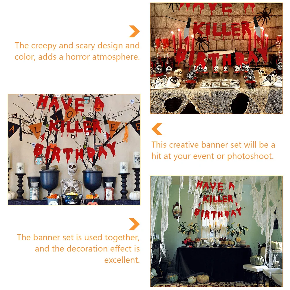 

Blood Knife Banner Halloween Horror Birthday Decorations for Office Party Themed Goth