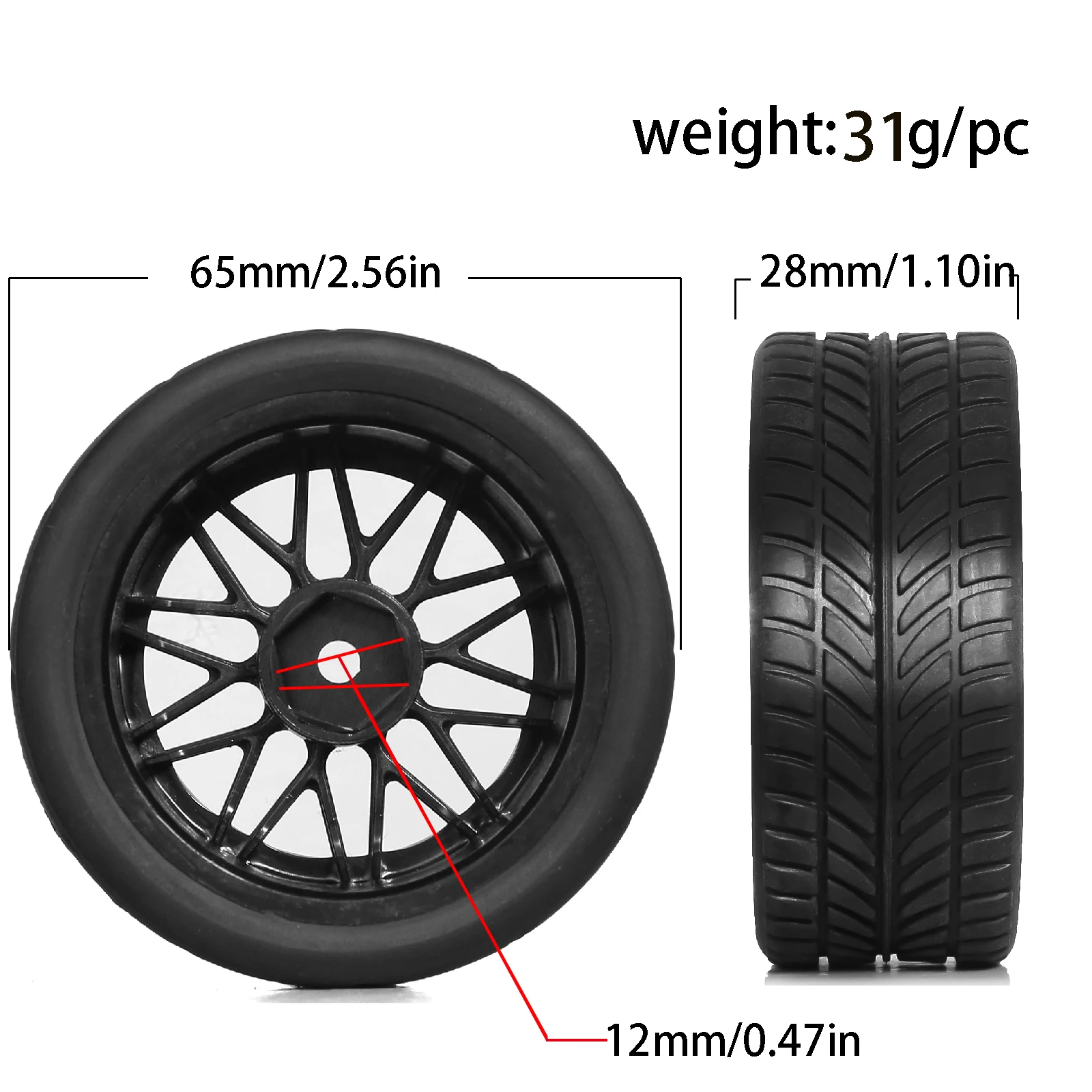 4pcs 65mm Wheel Tyres Tires 12mm Hex Blue Rim Durable Rubber for 1/10 1/12 1/14 RC Car Racing Competitable Wltoys 144001