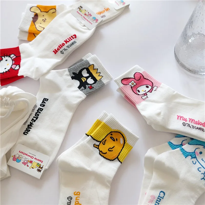 

Sanrio Kawaii Y2K Hello Kitty Socks for Girls Medium Kuromi Cinnamoroll Socks Melody Socks Rosered Black White Sock Women Female