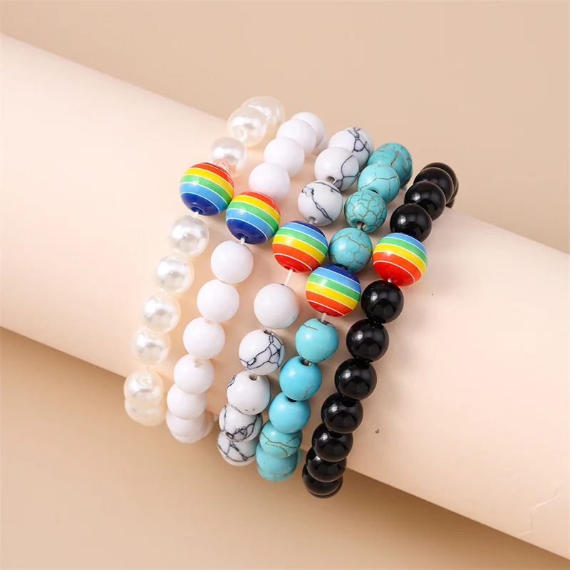 

5Pcs/Set Fashion Handmade Turquoise Bracelets for Women Girls Imitation Pearl Bracelets Party Festival Jewelry Decoration Gifts