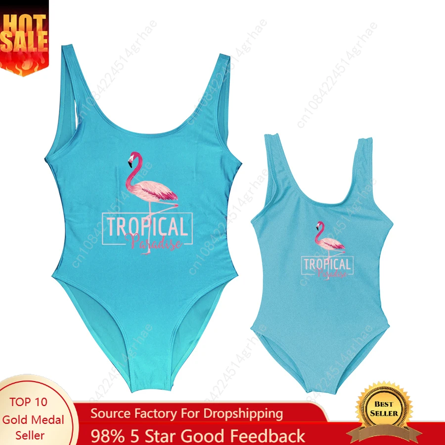 

Mom And Children Daughter Flamingo Tropical Paradise Cute One Piece Swimsuit Women Baby Girl Swimwear Bathing Suit Swimsuit