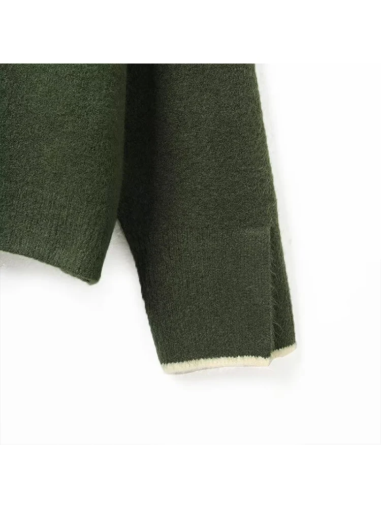 Cardigan de malha casual feminino o pescoço único breasted contraste malhas 2025 outono inverno chique senhoras moda outerwear