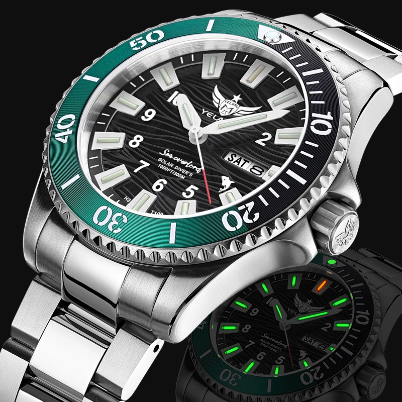 Yelang V1217 42mm Japan Eco-Drive Solar Watch Men's 300M Diver 30ATM Professional Waterproof Sapphire Luminous