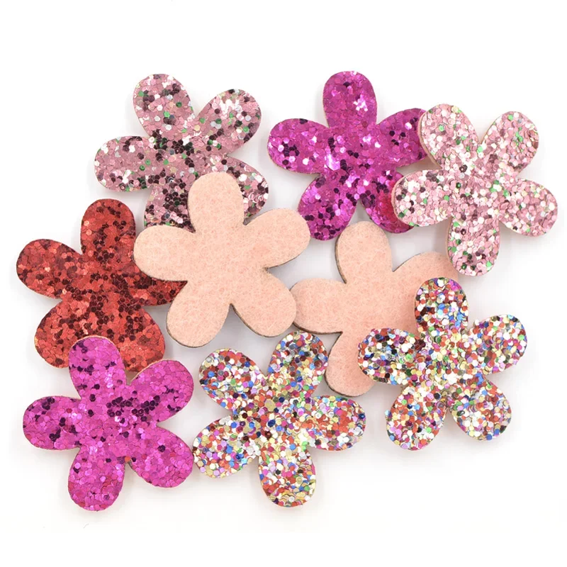 20Pcs Sequins Flower Patches for DIY Children Hair Accessories, Glitter Padded Appliques for Clothes Sewing Supplies