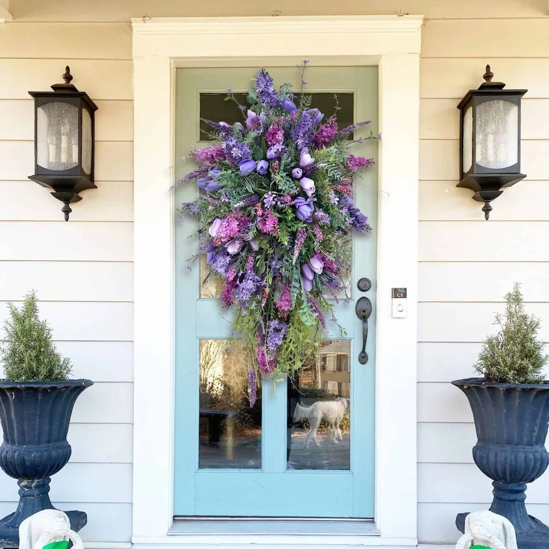 

Spring Purple Tulip Wreath Home Festival Hydrangea Colorful Spring and Summer Wreath Home Decoration