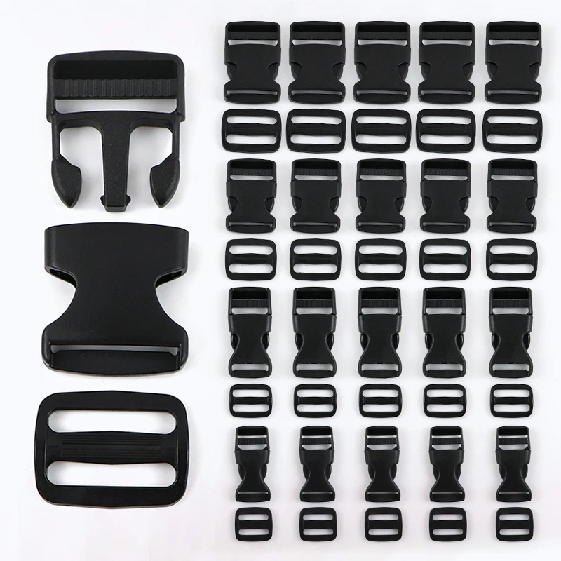 

5-20Sets 15-38mm Plastic Bag Strap Buckles Tri-Glide Slider Ring Side Release Buckle for Backpack Webbing Hook Accessories