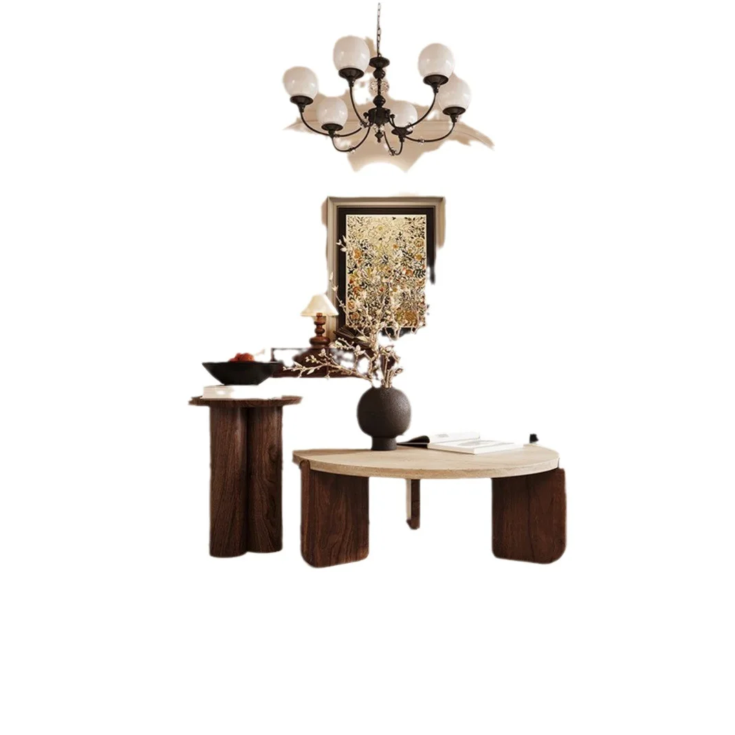 

wabi-sabi wind travertine coffee table, minimalist solid wood small tea table, small apartment