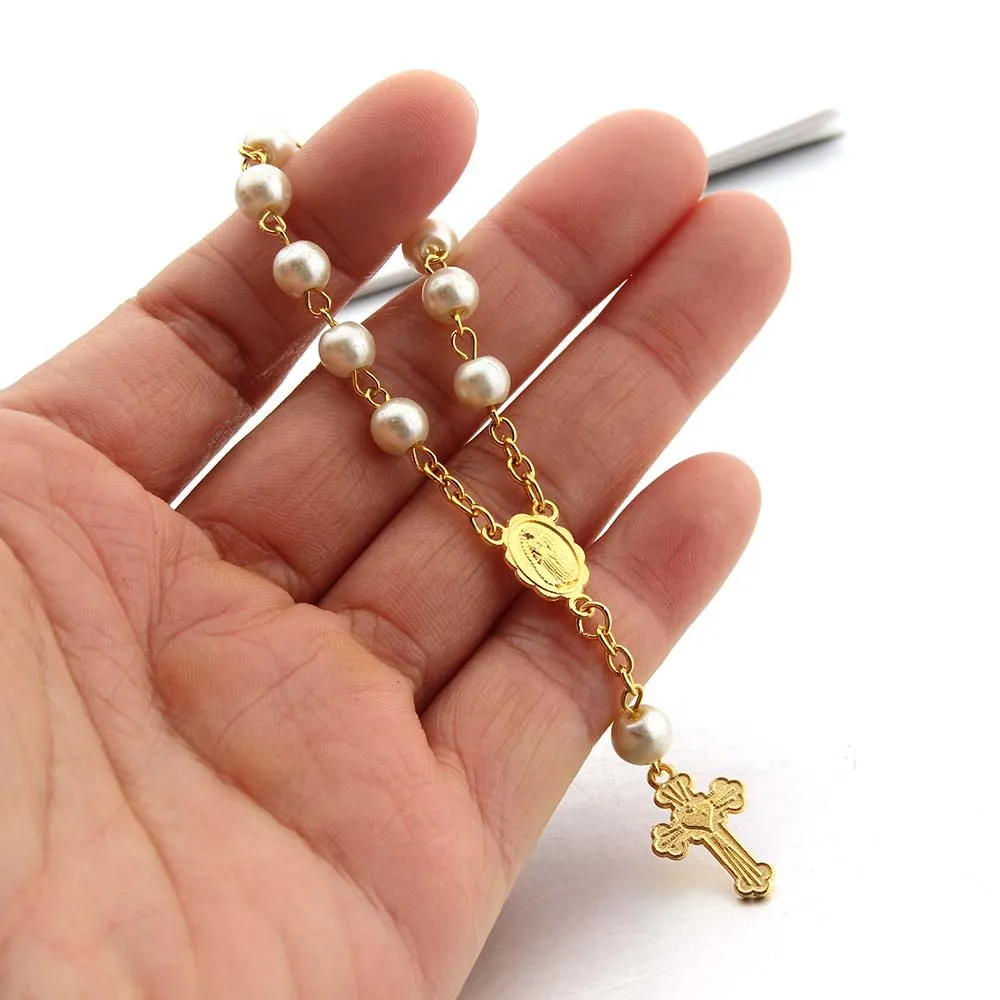 50/20/10Pcs Baptism Rosary Beads Finger Baptism Rosaries Faux Pearls For Baptism Favors Christening Favors Communion Favors