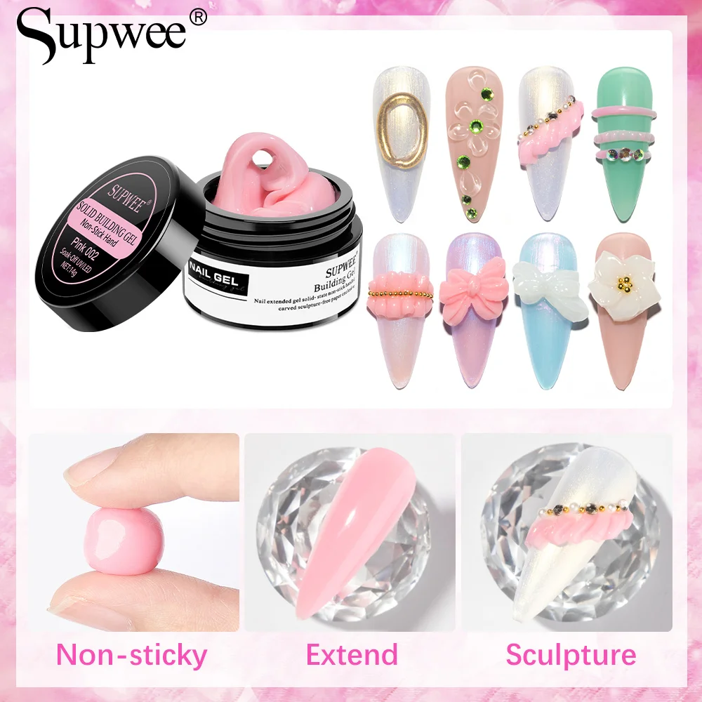 

Supwee Solid Tips Nail Gel Polish Transparent Nude Pink Nail Extension Sculpture Building Nail Gel Soak Off UV Gel for Nail Art