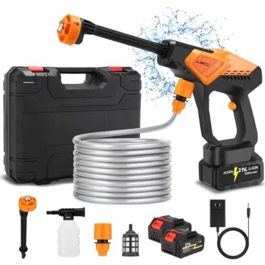 

Cordless Washer 6 in 1 Nozzle Portable Washer with 16ft 5m Hose Hard Carry Case for Car Home and Garden