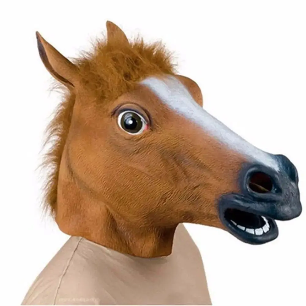 Halloween Unicorn Horse Animal's Head Latex Mask Masquerade Creepy Latex Brown Horse Head Mask Fancy Dress Cosplay Face Mask