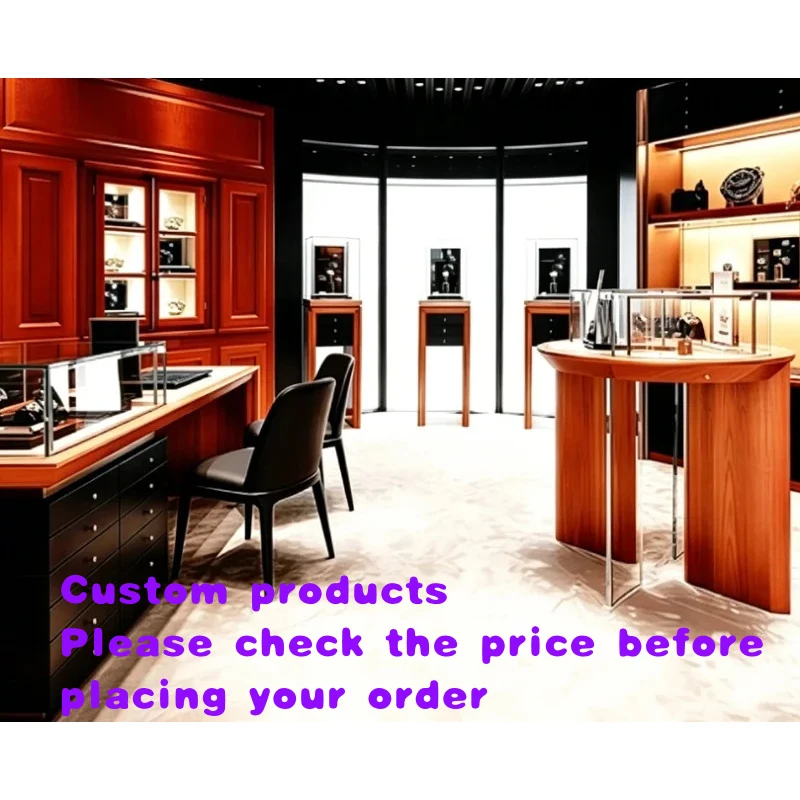 custom.Luxury Solid Wood Jewelry Consultation Display, Premium Glass Showcase High-End Jewelry Stores