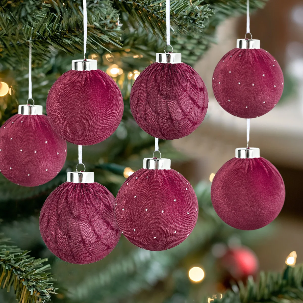 

New 8cm 9Pcs Velvet Glitter Christmas Balls Exquisite Premium Feeling Christmas Decoration Hanging Christmas Tree Charms Gift Se