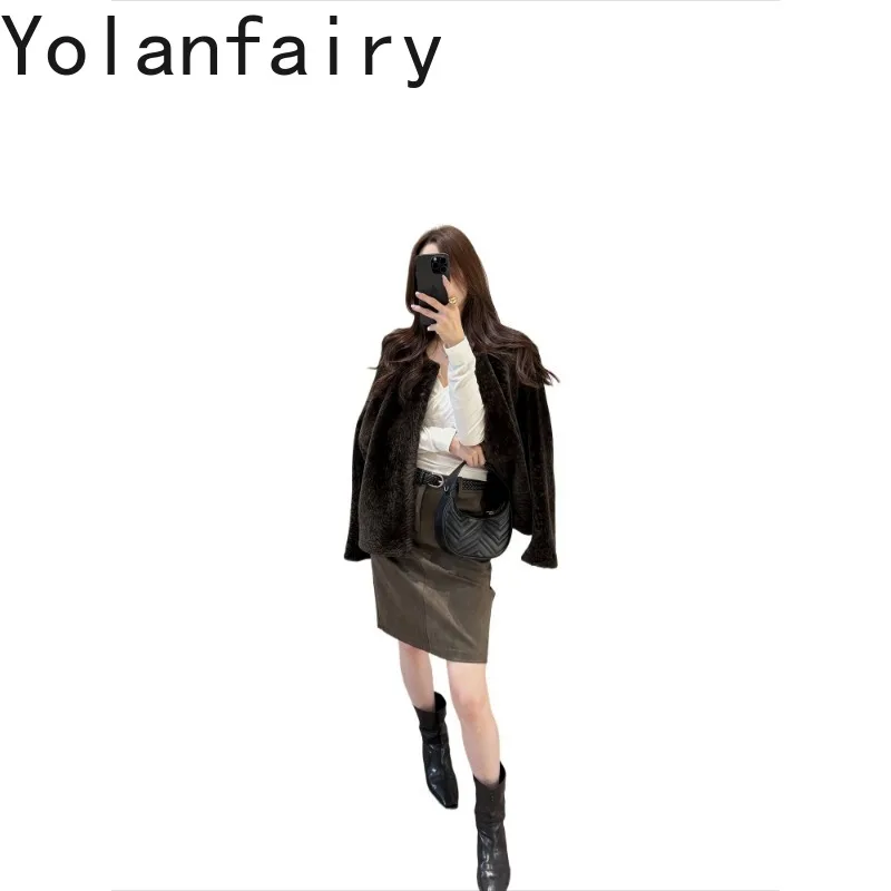 YOLANFAIRY Genuine Sheepskin Shearling Woman Real Fur Coat Winter High Quality 100% Natural Fur Jacket Short Warm Casaco Pele