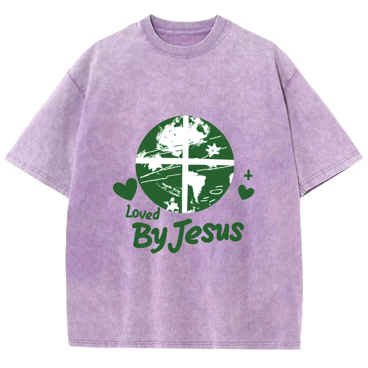 Loved By God Y2k Washed Short Sleeve TShirt, Cartoon Creative Printed Unisex Vintage Streetwear New Fashion Casual Tee Plus-Size