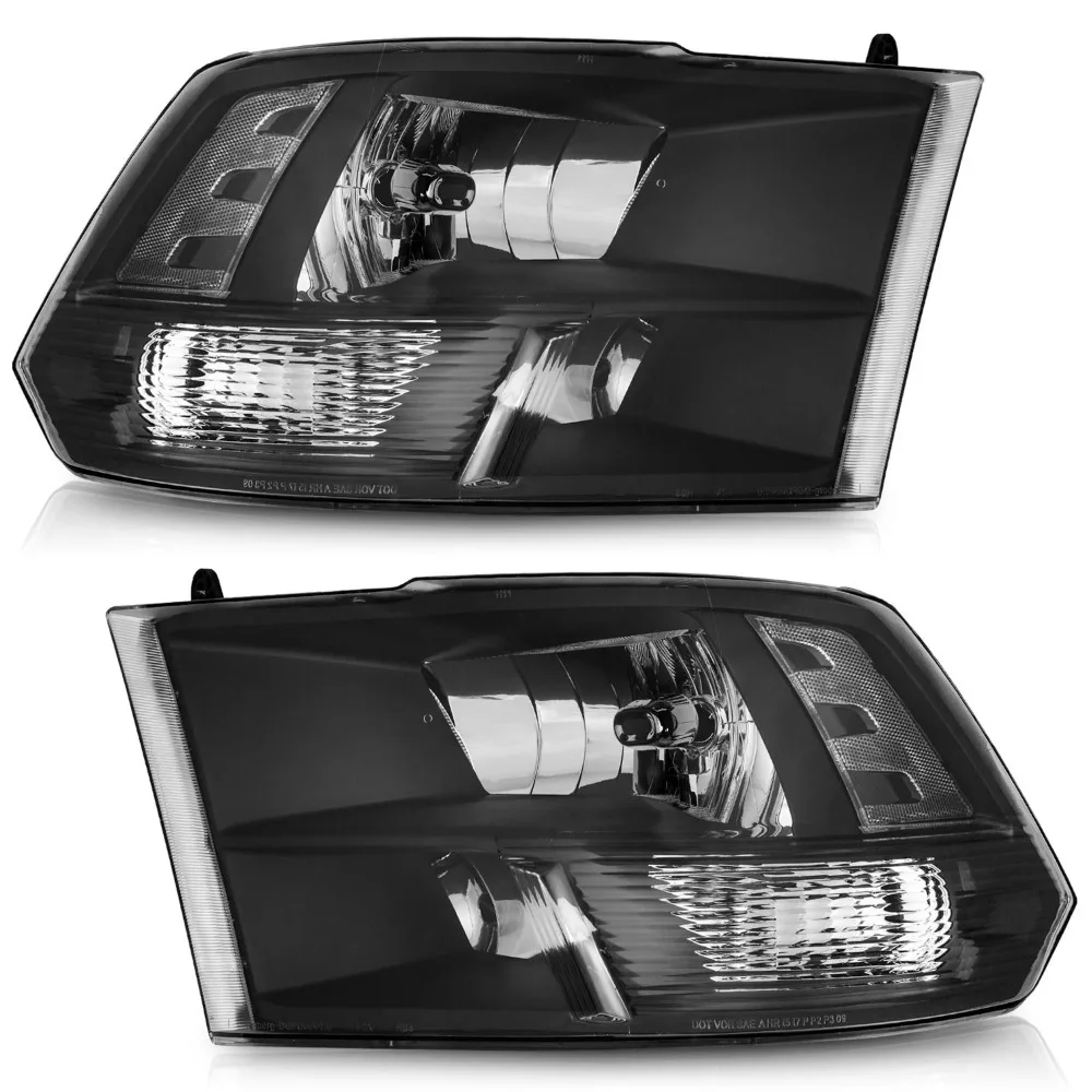 

Pair Black Headlights For 2009-2018 Dodge Ram 1500 2500 3500 Quad Left+Right