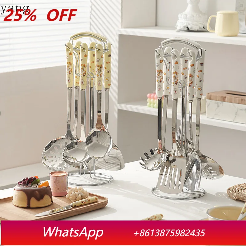 

LMM anti-scalding ceramic handle cooking spatula spoon seven-piece set with storage rack