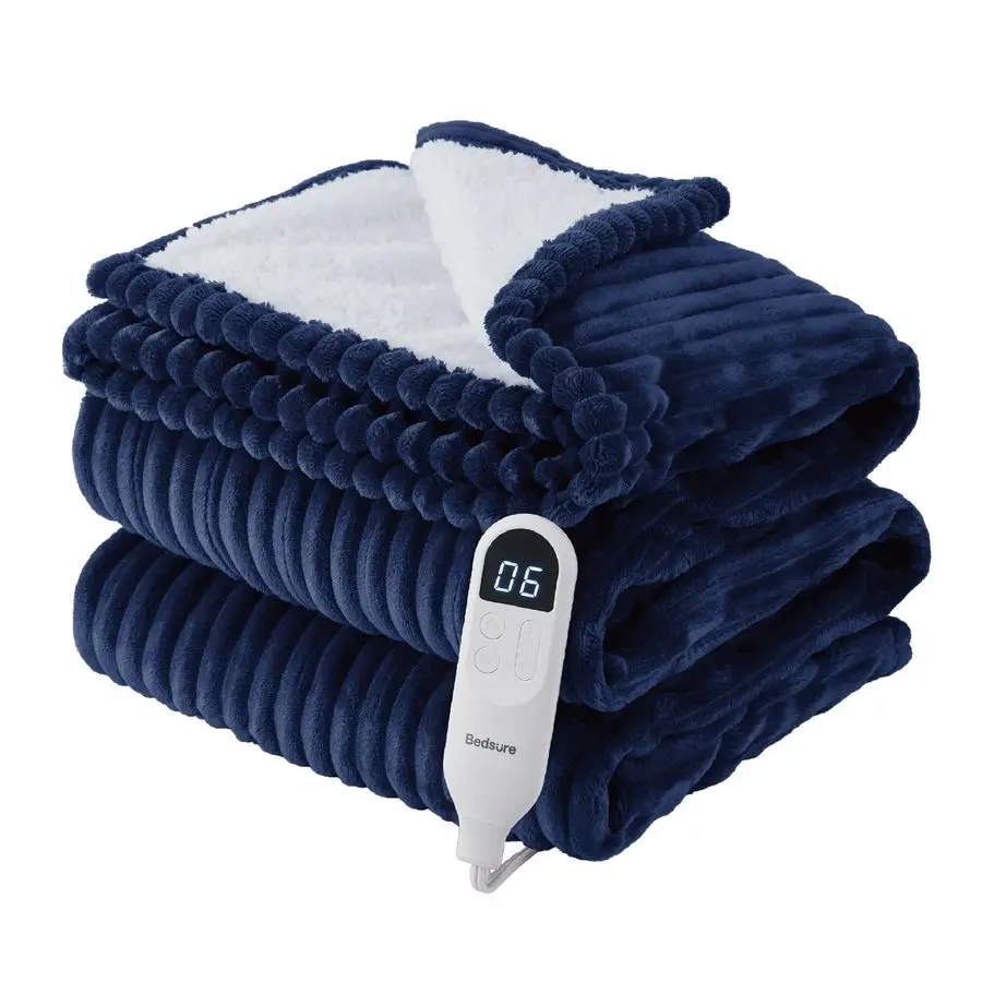 

GentleSoft Electric Blanket Twin Soft Ribbed Flannel Heated Blanket, Heating with 10 Time Settings, 6 Heat Settings, and 8 hrs T