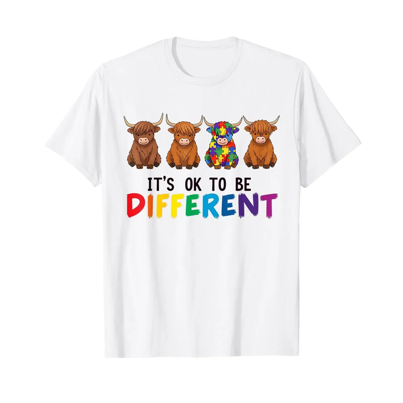 Autism Awareness Highland Cow Puzzle Inclusion Boys Girls T Shirt vintage Washed Top For Everyday Wear Soft graphic homme