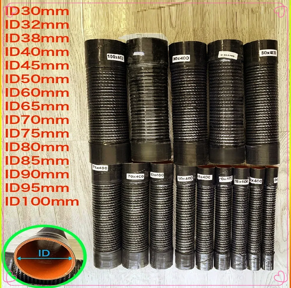 

Lenght 400mm Silicone Steel Wire Corrugated Hose High Temperature Resistant Air Filter Pipe, Turbocharger Intake Pipe ID30-100MM