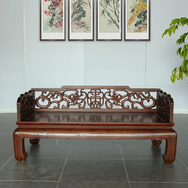 

Chinese Furniture Luohan Bed Classical Ming and Qing Dynasty BD090 Old Elm Carved Dragon Antique Solid Wood Luohan Bed