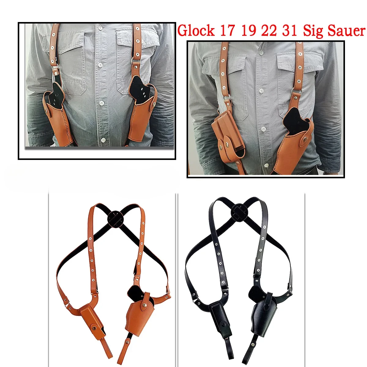 

Тактическая скрытая наплечная кобура 1911 Glock 17 19 31 Sig Sauer, кожаная сумка для переноски пистолета и пистолета под мышками, охотничья сумка