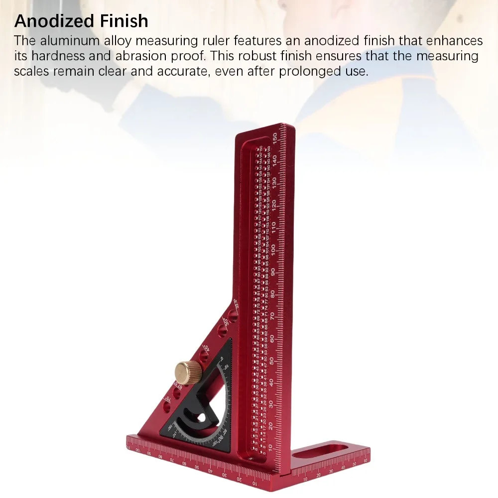 0-180° Adjustable Measuring Square Ruler Anodized Finish Angle Pin Adjustable Angle Ruler Multi Angle Red And Black Color
