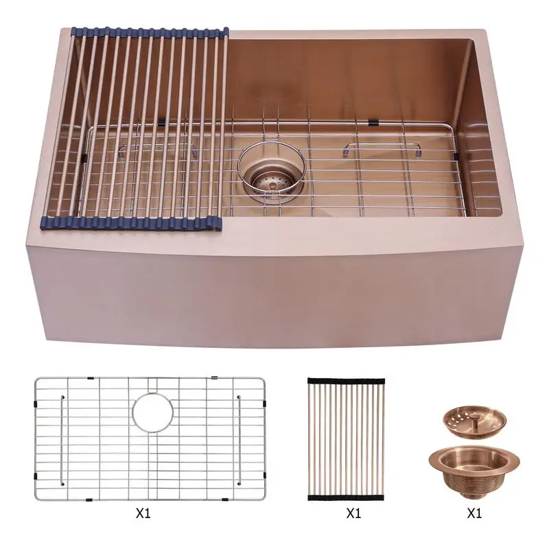 

33 Inch Rose Gold Farmhouse Sink - 16 Gauge Stainless Steel Apron Front Kitchen Sink, 33x21x10 Inch Size for Modern Kitchens