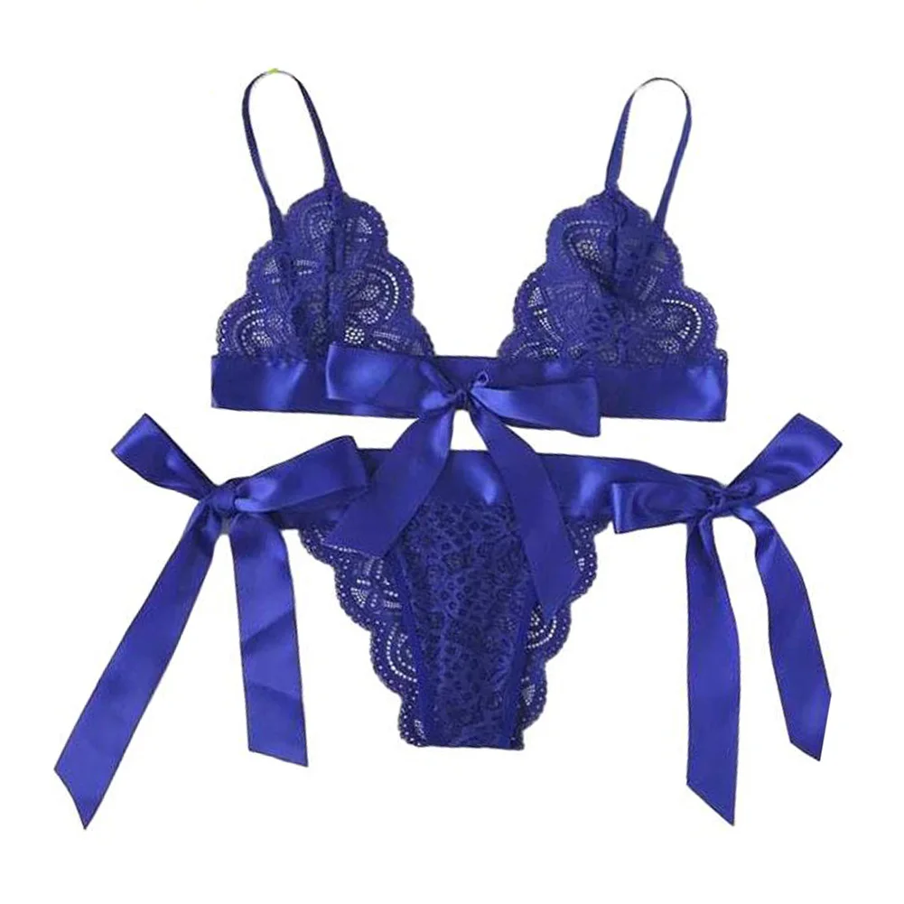 Two-piece Underwear Bra Set Panty Lingerie Set Daily Night Floral Intimates Female Sexy Lace Transparent Women\'s