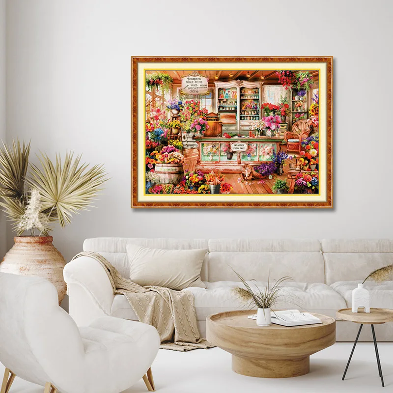 Cross stitch thread embroidery landscape series