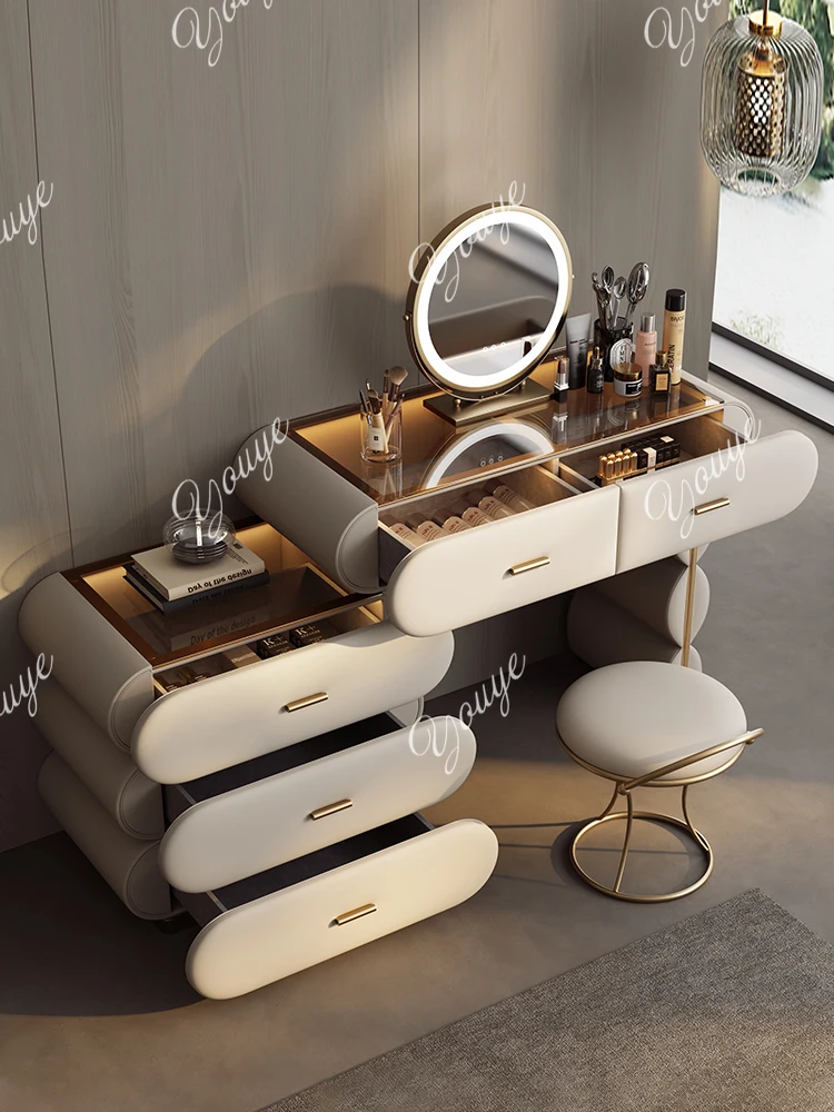 

New high-end modern light luxury dresser solid wood master bedroom desk bedside table integrated cosmetic cabinet