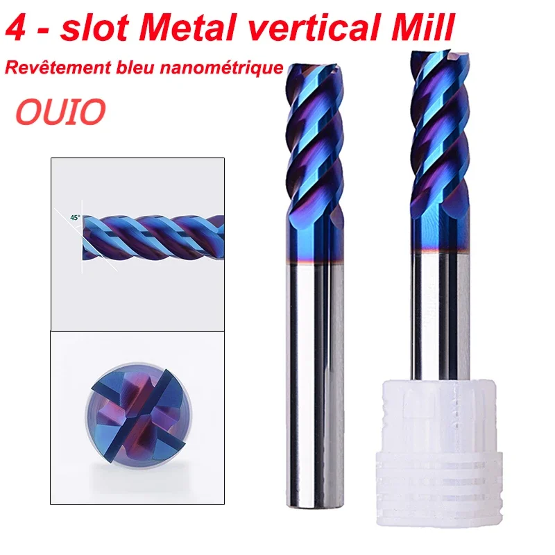 

OUIO 1pc HRC65 4 Flutes Carbide End Milling Cutter Tungsten Steel Endmill Square Fraise CNC Machine Drill Bit for Metal Cutting