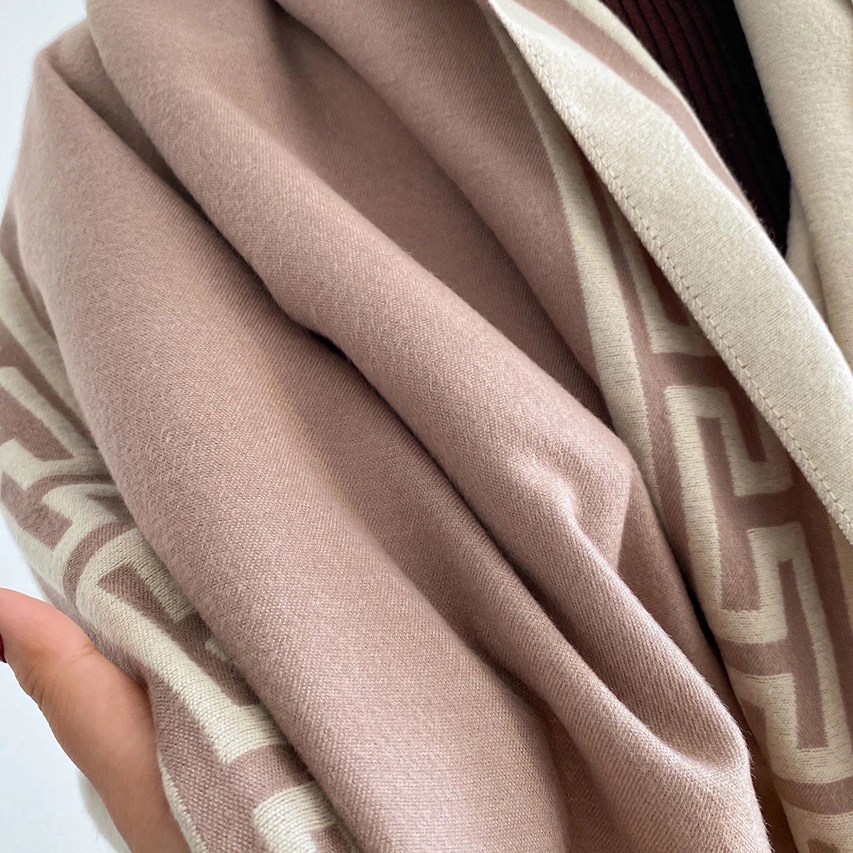 Frauen Geometrie Druck Pashmina Schal Warme Kaschmir Schals Luxus Winter Dicke Decke Bufanda Weibliche Wrap Bandana Echarpe Poncho – Detail 16