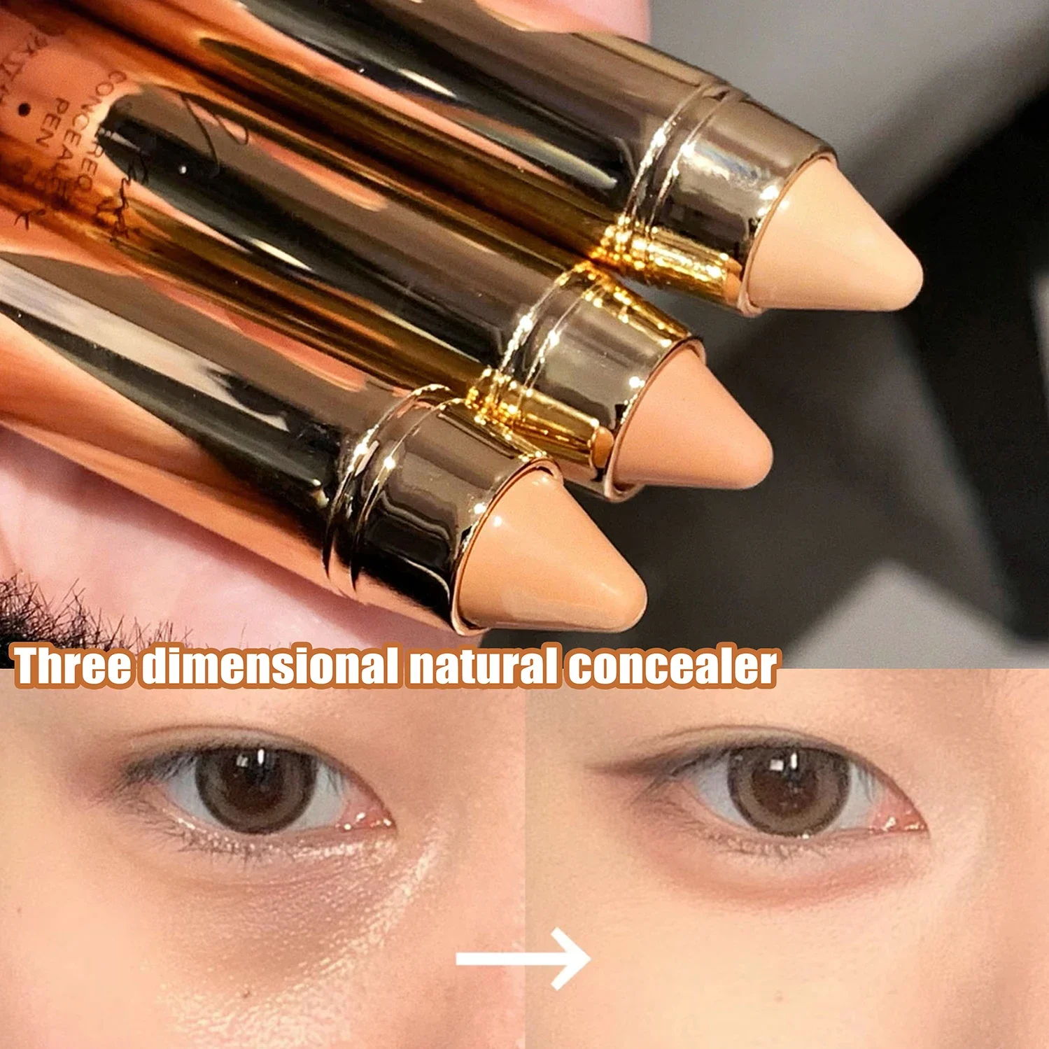 3 Color Concealer Pen Waterproof Oil-Control Concealer Base Cream Cover Dark Circles Natural Finish Foundation for All Skin Tone