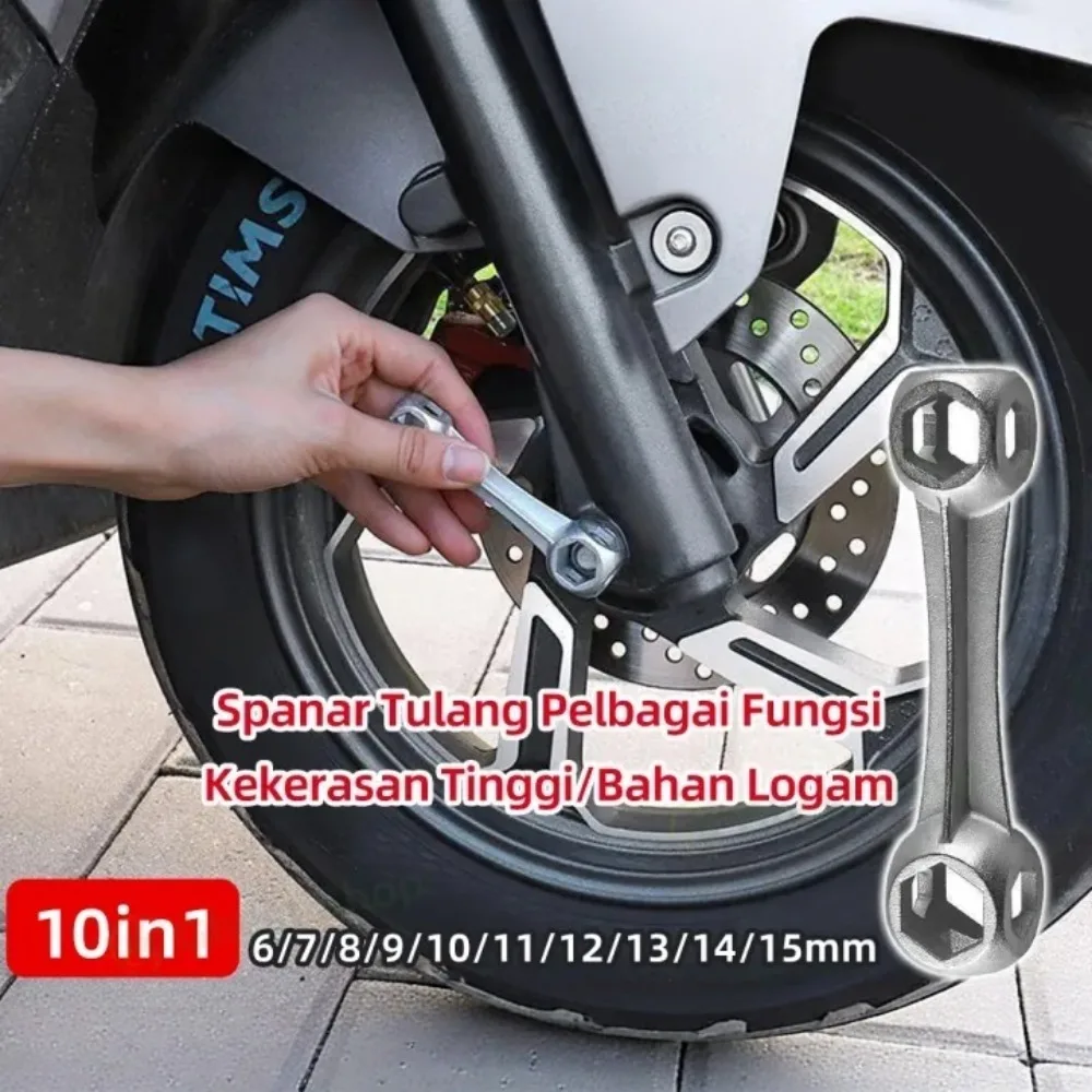 10 in 1 Multifunction Hex Wrench Metal 6-15mm Portable Dog Bone Shaped Wrench Bicycle Motorcycle Furniture Durable Repair Tool