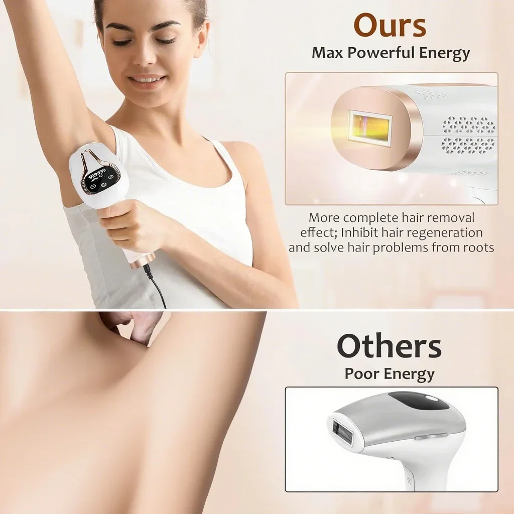 جهاز إزالة الشعر بالليزر 990000 ومضات IPL للنساء، آلة إزالة الشعر بالليزر غير المؤلمة للاستخدام المنزلي لبيكيني الجسم وشعر الوجه