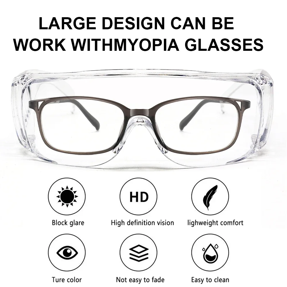 

1pc Safety Transparent Glasses Anti Fog Goggles Vented Sides Shields PC Frame Spectacles for Riding Lab Labor Protection