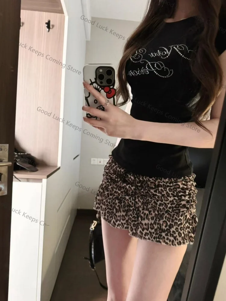 

Slimming A-Line Leopard Print Skirt High Waist ort Skirt for Women Summer Faion Trendy Commute Sle Korean Version