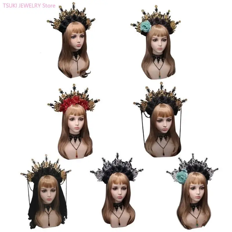 

62KE DIY Headband Vintage Hairband Gorgeous Baroque Spiked Tiaras Headpiece Deity