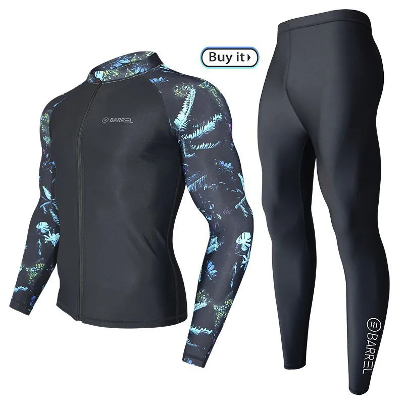 Oulylan Rash Guard da uomo in 2-3 pezzi con pantaloncini da ragazzo costume da bagno con cerniera a maniche lunghe costume da bagno muta Beachwear