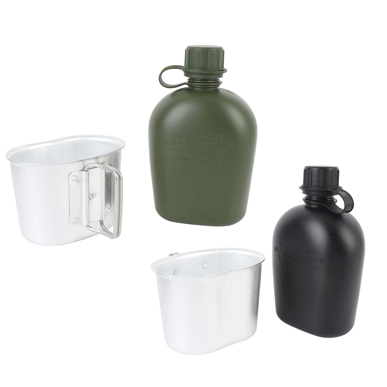 Juego de tazas de cantimplora, Kit de cantimplora al aire libre, botella de agua de cantimplora de PE de 1L con bolsa para botellas y taza para acampar, senderismo, cantimplora con mochila