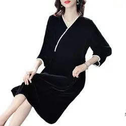 Fashion black dress 2024 Spring Fashion elegant velour party dress,patchwork pleated ruffled slim velvet dress Chic Vestidoes