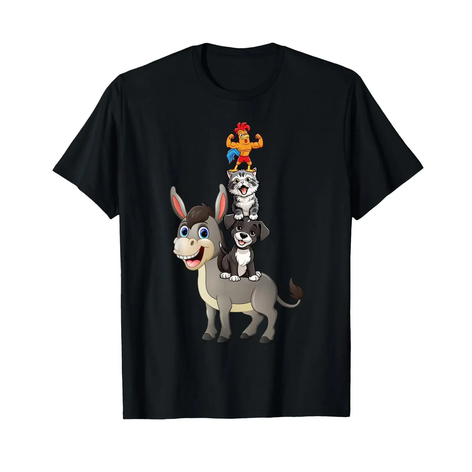 Funny Bremen Town Musicians Cartoon T Shirt vintage Washed Stylish streetwear Versatile Breathable designer clothes Comfortable