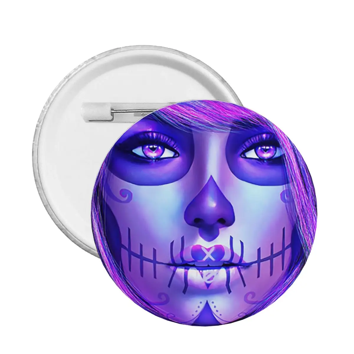 Romantic Sugar Skull Girl Round Button Pin for Bags Customizable Mexican Day Of The Dead Art Pinback Badges Brooches