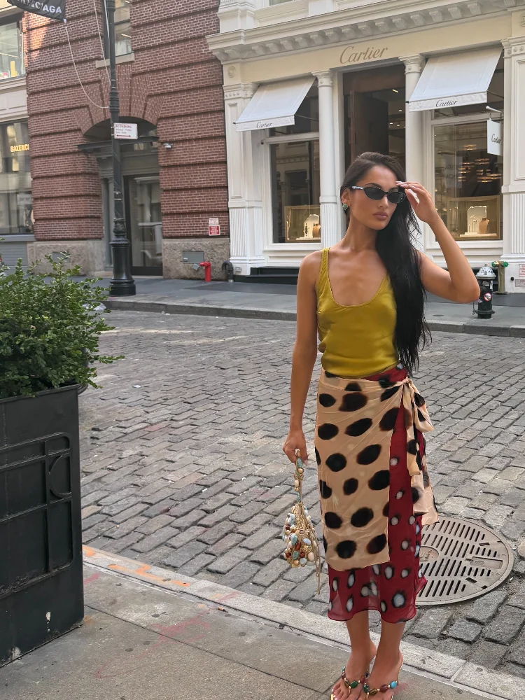 Schicker Retro Zweifarbiger Polka-Dot Wickelrock für Damen, Hochgeschnittener Chiffon Stylischer Midirock, Sommer Casual Urlaubs-Streetwear – Detail 15