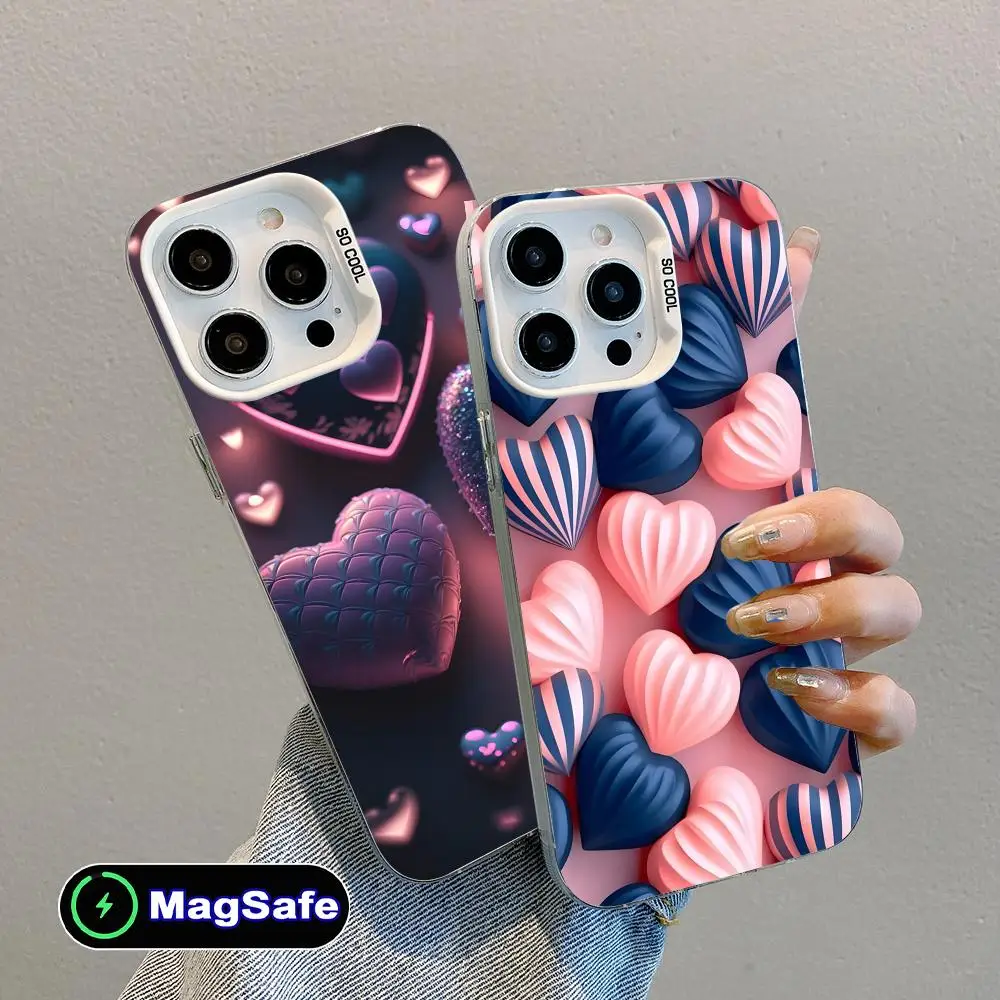 

Y2K Glowing Hearts White Translucent MagSafe Mobile Phone Case for iPhone 17 16 15 14 13 12 11 X XR XS Air Pro Max Plus Cover