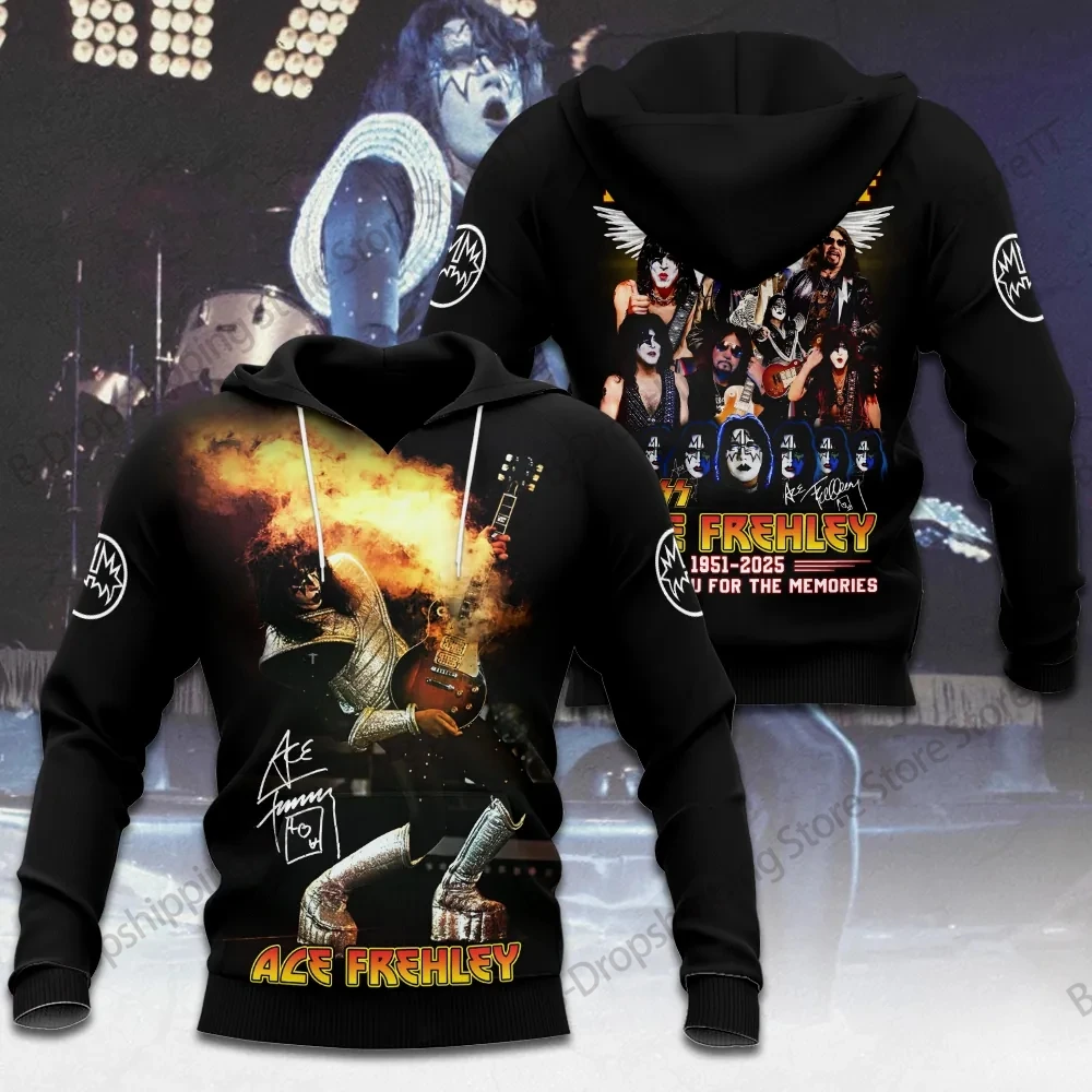 جديد روك هوديي البلوز قبلة الفرقة Ace Frehley ثلاثية الأبعاد طباعة هوديي الرجال النساء موضة الشتاء المتضخم رياضية فاسق الملابس السوداء