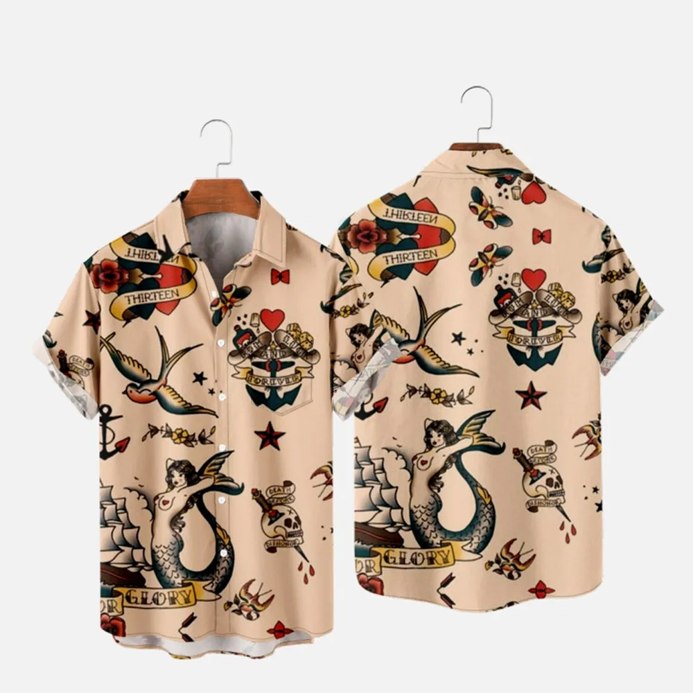 2024 Men's Hawaiian T-Shirt For Women Mermaid Pattern 3D Printed Y2K Hombre Fashion Shirt Casual Beach Oversized Clothes 1