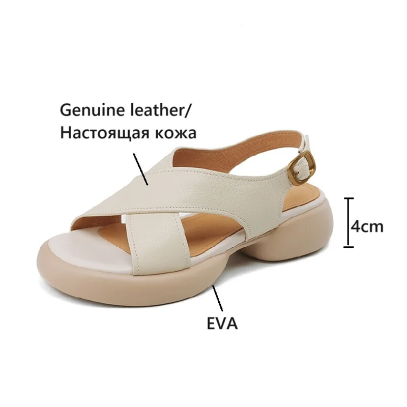 NEW Summer Women Sandals Genuine Leather Shoes for Women Round Toe Thick Heel Shoes Csaual Band Platform Shoes Handmade Sandals