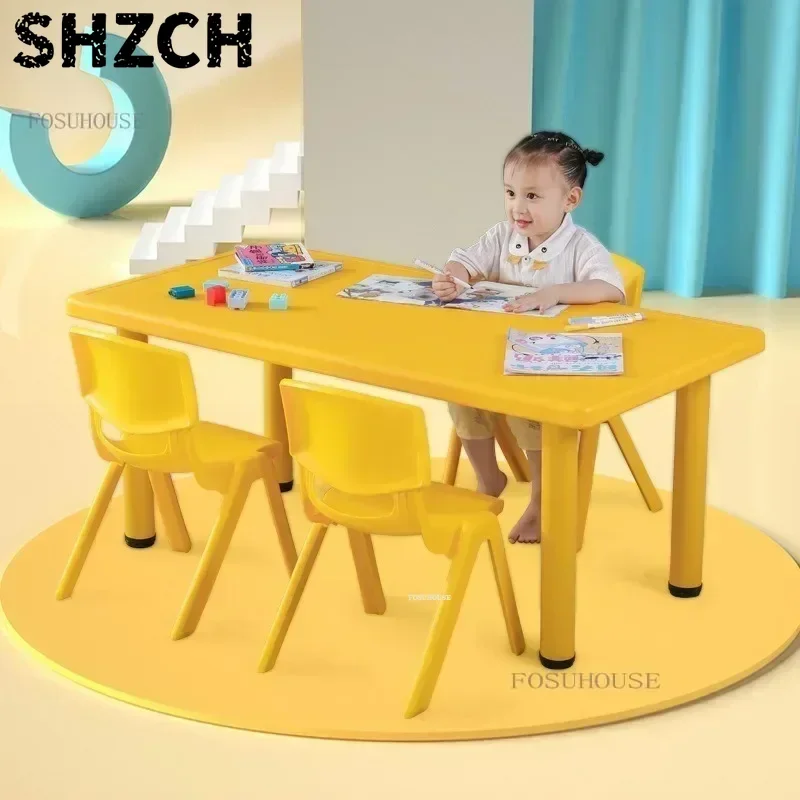 Nouvel ensemble table et chaises pour enfants de maternelle, bureau rectangulaire en plastique pour l'éducation précoce, table d'apprentissage et d'écriture pour enfants à domicile